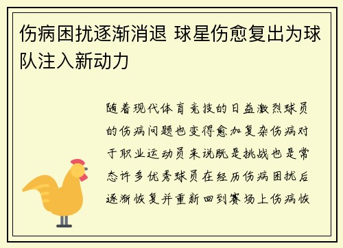 伤病困扰逐渐消退 球星伤愈复出为球队注入新动力
